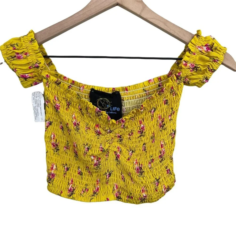 Blue Life yellow floral smocked secret crush last night set extra small MSRP 204 - Picture 7 of 12